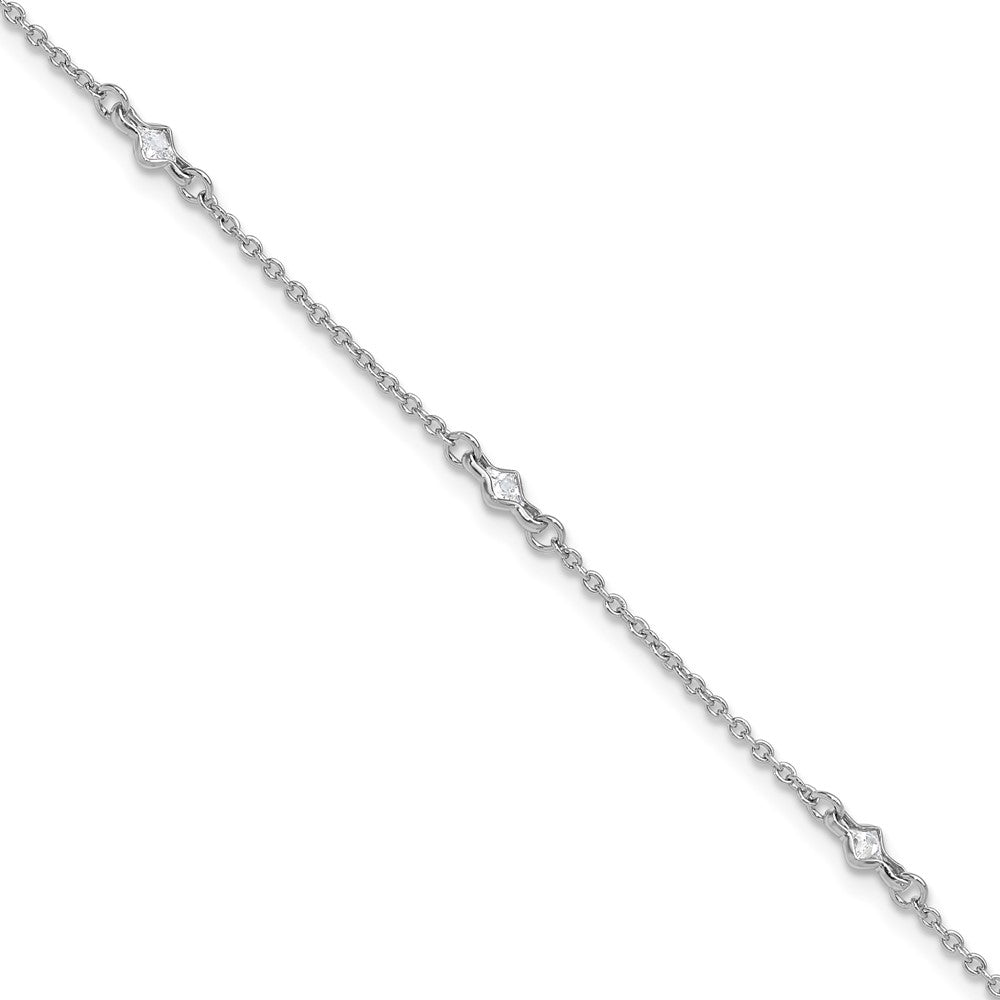 Sterling Silver Rhodium-plated 9in Plus 1in Ext. 5 Station CZ Anklet 9 inches