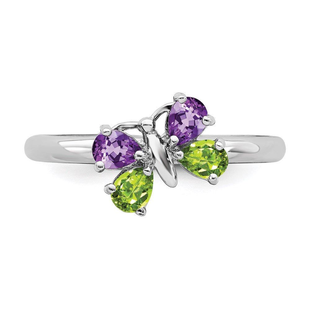 Sterling Silver Stackable Expressions Amethyst & Peridot Butterfly Ring Size -6