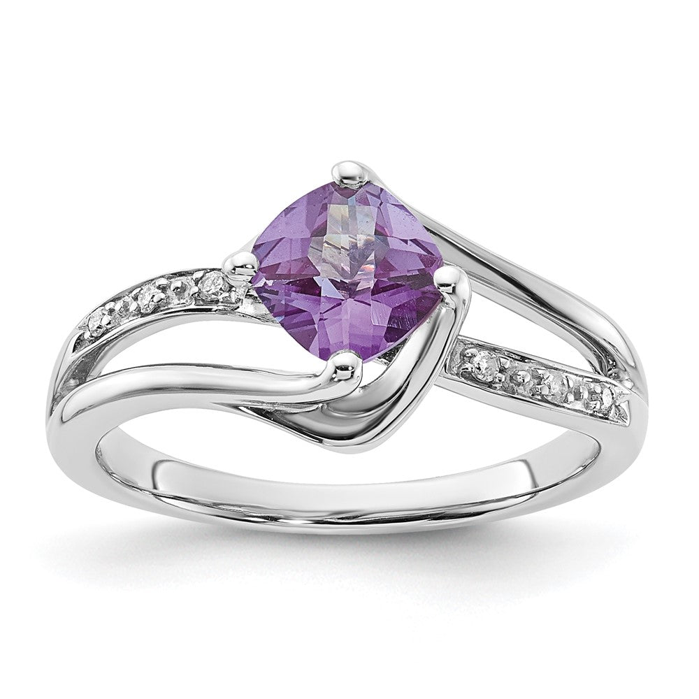 10K White Gold Simulated Alexandrite and Diamond Ring