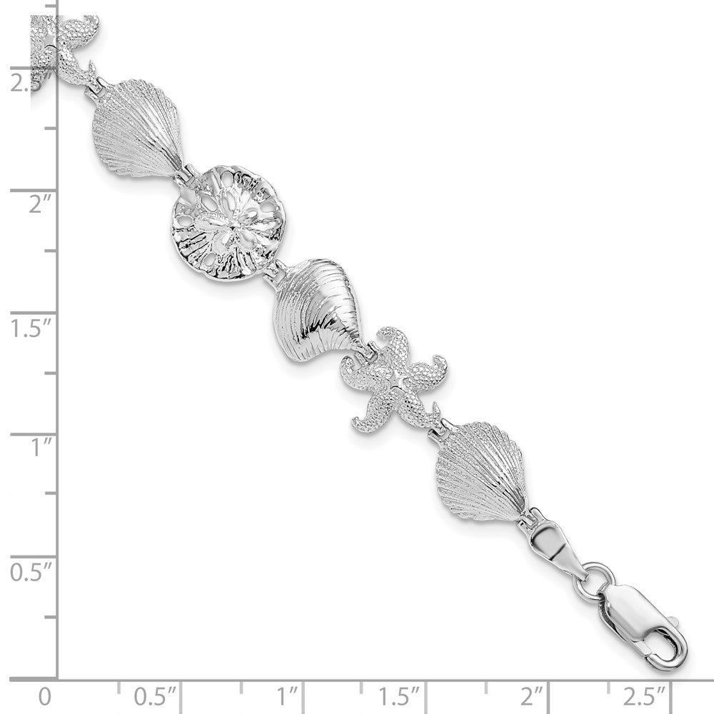 De-Ani Sterling Silver Rhodium-Plated Polished Starfish / Shells / Sand Dollar Bracelet 7 inches