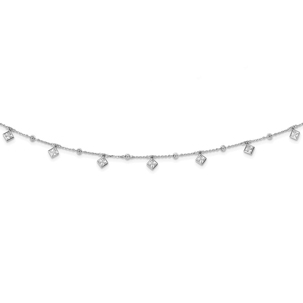 Sterling Shimmer Sterling Silver Rhodium-plated 16 inch 13 Stone 13 Station CZ Necklace with 2 inch extender 16 Inches