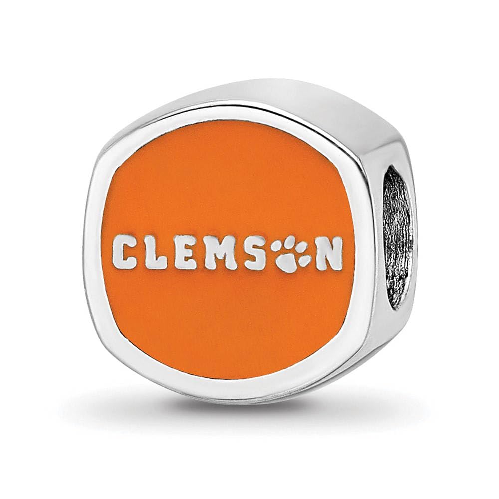 Sterling Silver Clemson University Cushion Shaped Logo Bead Charm