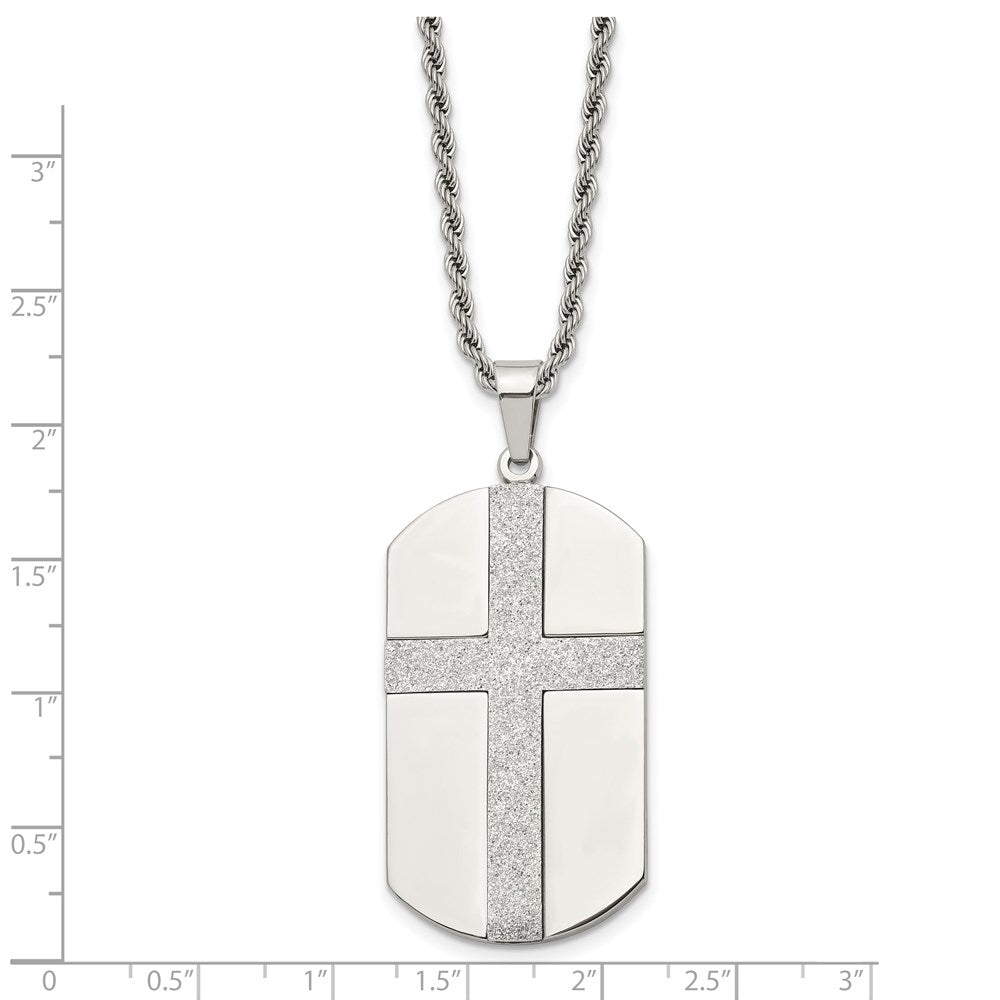 Stainless Steel Polished Laser Cut Cross Dog Tag 24in Necklace