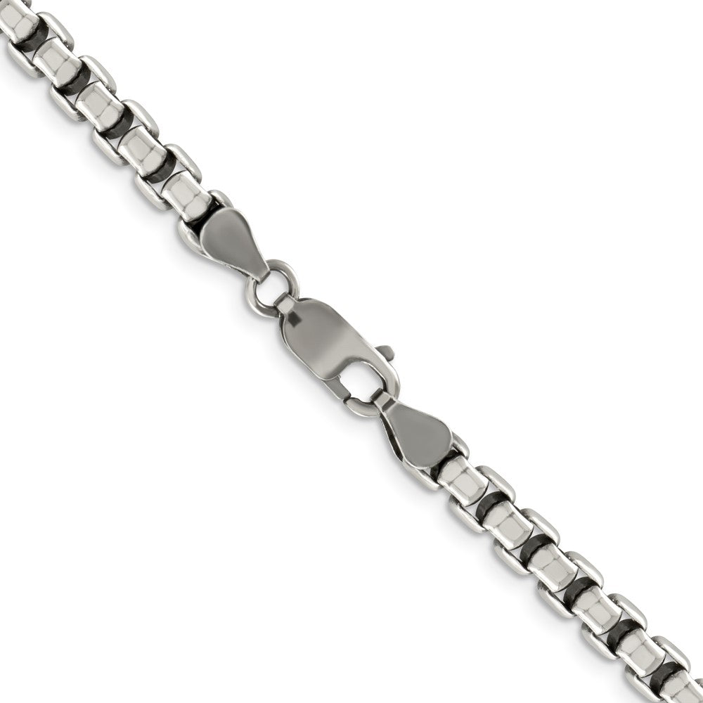 Sterling Silver Antiqued 5.2mm Round Box Chain 22 Inches