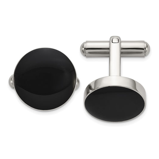 Chisel Stainless Steel Polished with Black Enameled Center Cuff Links