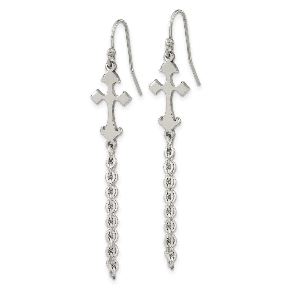 Stainless Steel Polished Cross Dangle Shepherd Hook Earrings