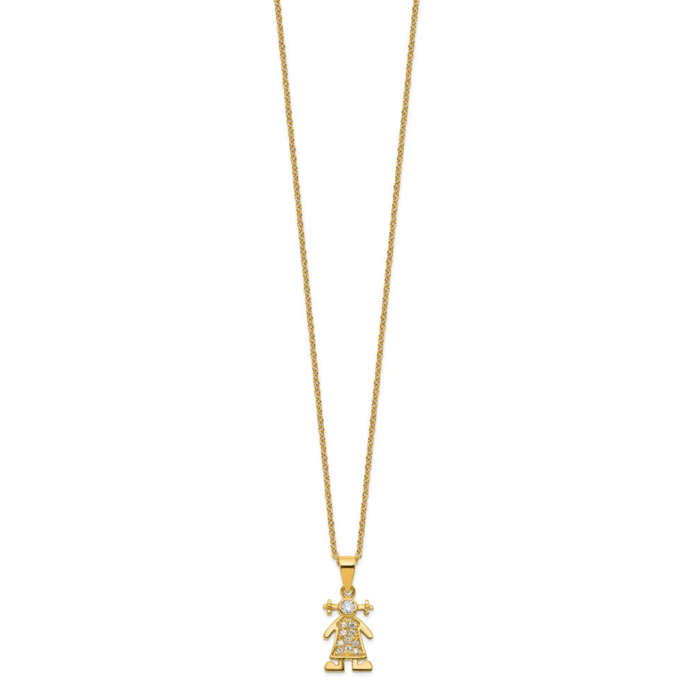Brass Gold-plated Little People for Hope Girl CZ Pendant Necklace