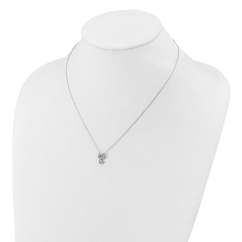 Cheryl M Sterling Silver Rhodium-plated Polished Black and White CZ Cat Necklace 18 Inches