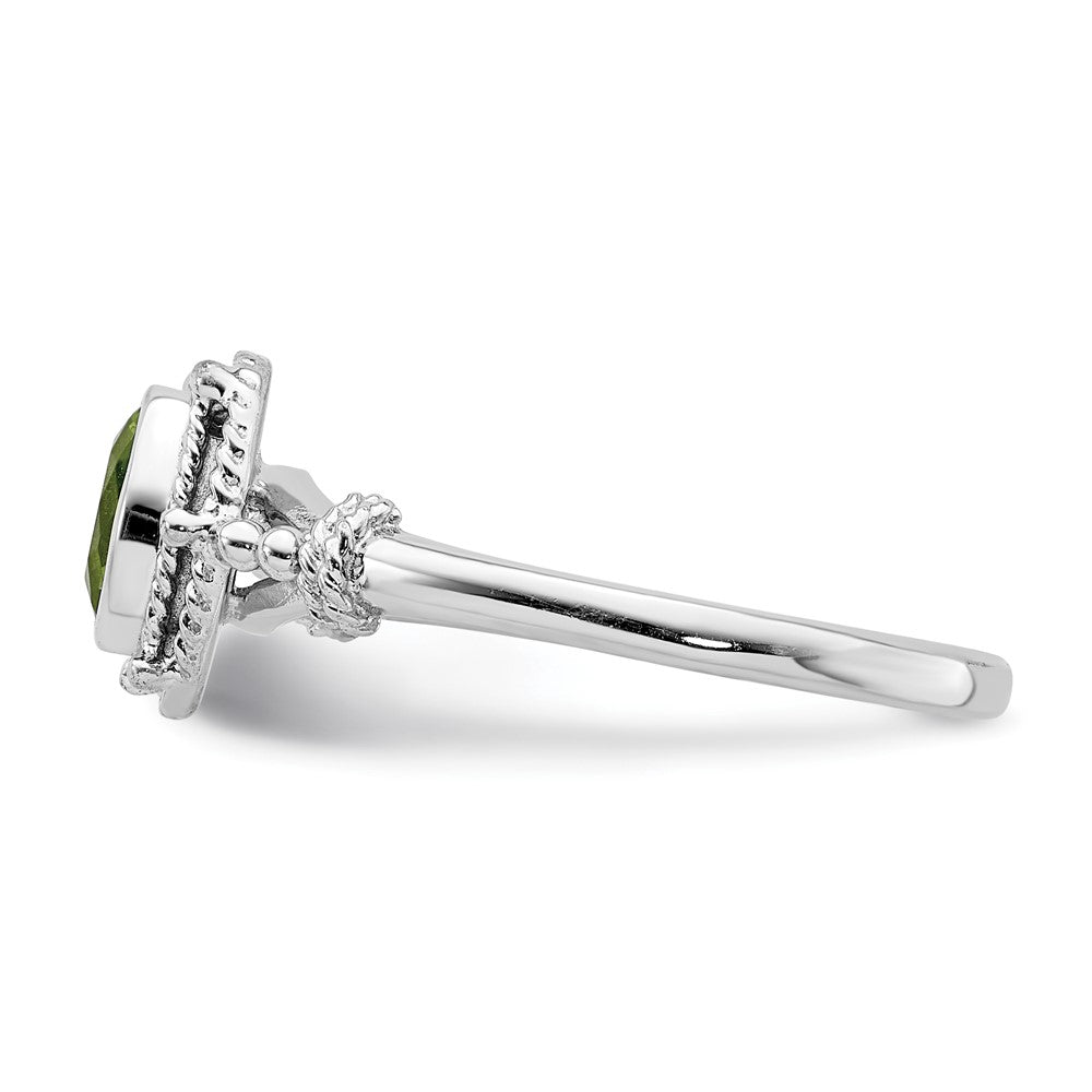 Sterling Silver Rhodium-plated with Green Oval CZ Stone Ring