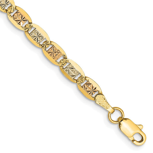 14K 7 inch 3.8mm Tri-color Pav‚ Valentino with Lobster Clasp Bracelet 7  inches