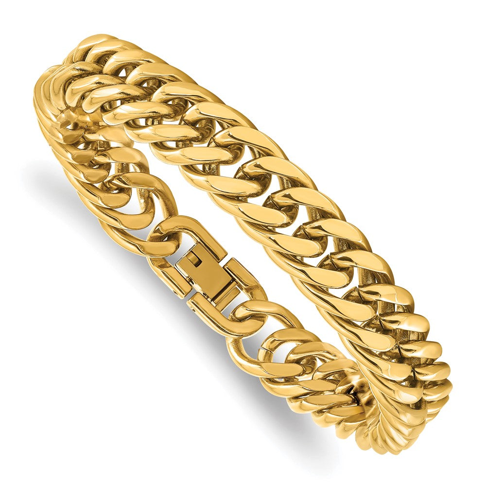 Stainless Steel Polished Yellow IP-plated 12mm Heavy Curb 8.5in Bracelet 8.5 inches