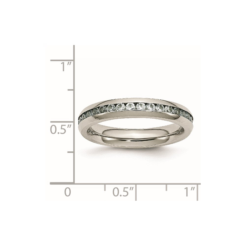Stainless Steel Polished 4mm March Light Blue CZ Ring Size - 6