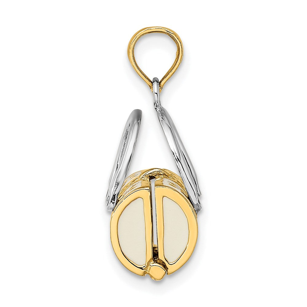 14K & Rhodium 3-D White Enameled Handbag Opens Charm