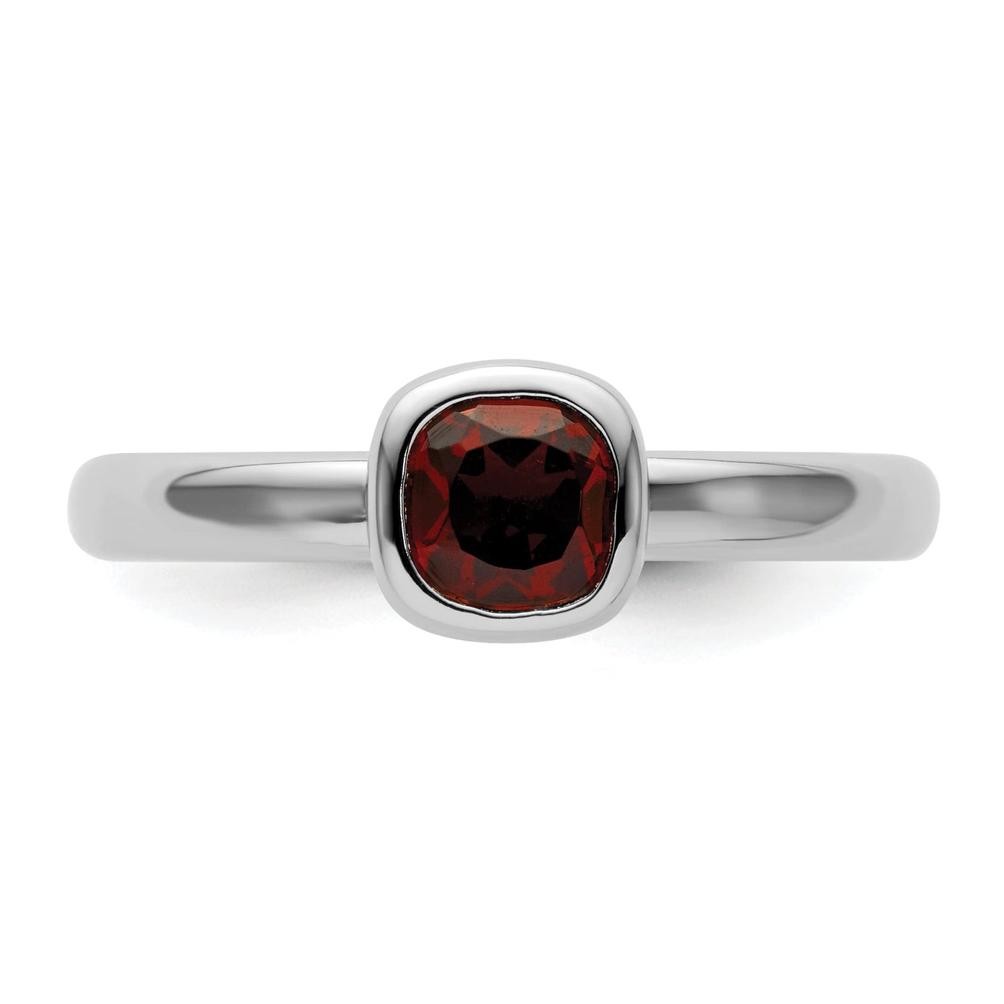 Sterling Silver Stackable Expressions Cushion Cut Garnet Ring Size -8