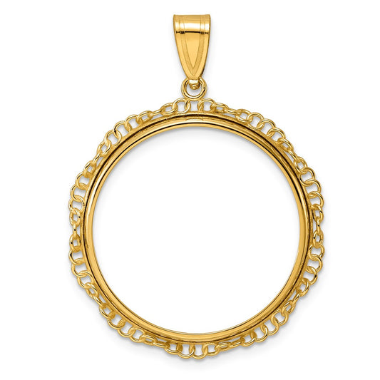 14k Polished Twisted Ring with 27.0mm Prong Coin Bezel Pendant