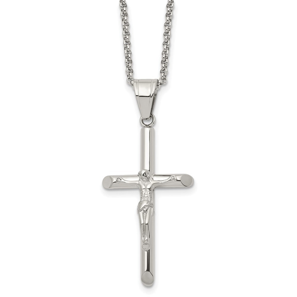 Stainless Steel Polished Crucifix 22in Necklace