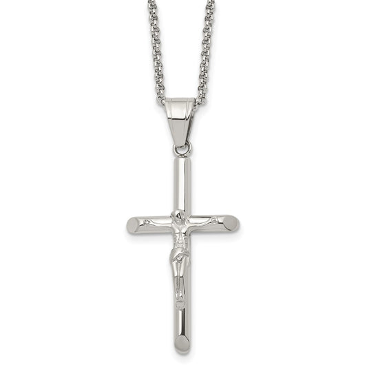 Stainless Steel Polished Crucifix 22in Necklace