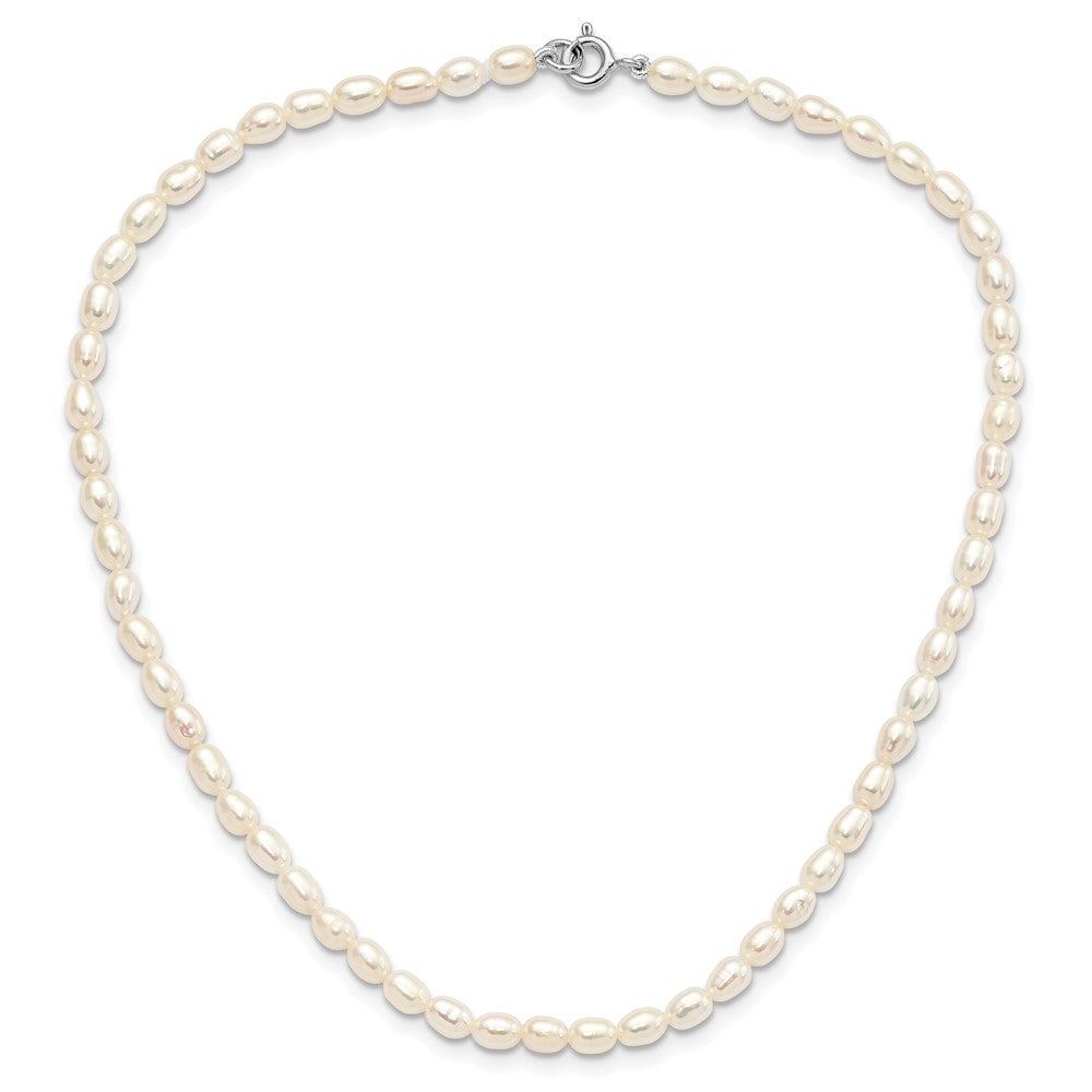 Sterling Silver Rhodium-plate 4-5mm White Rice Freshwater Cultured Pearl Children's 13 inch Necklace 13 Inches