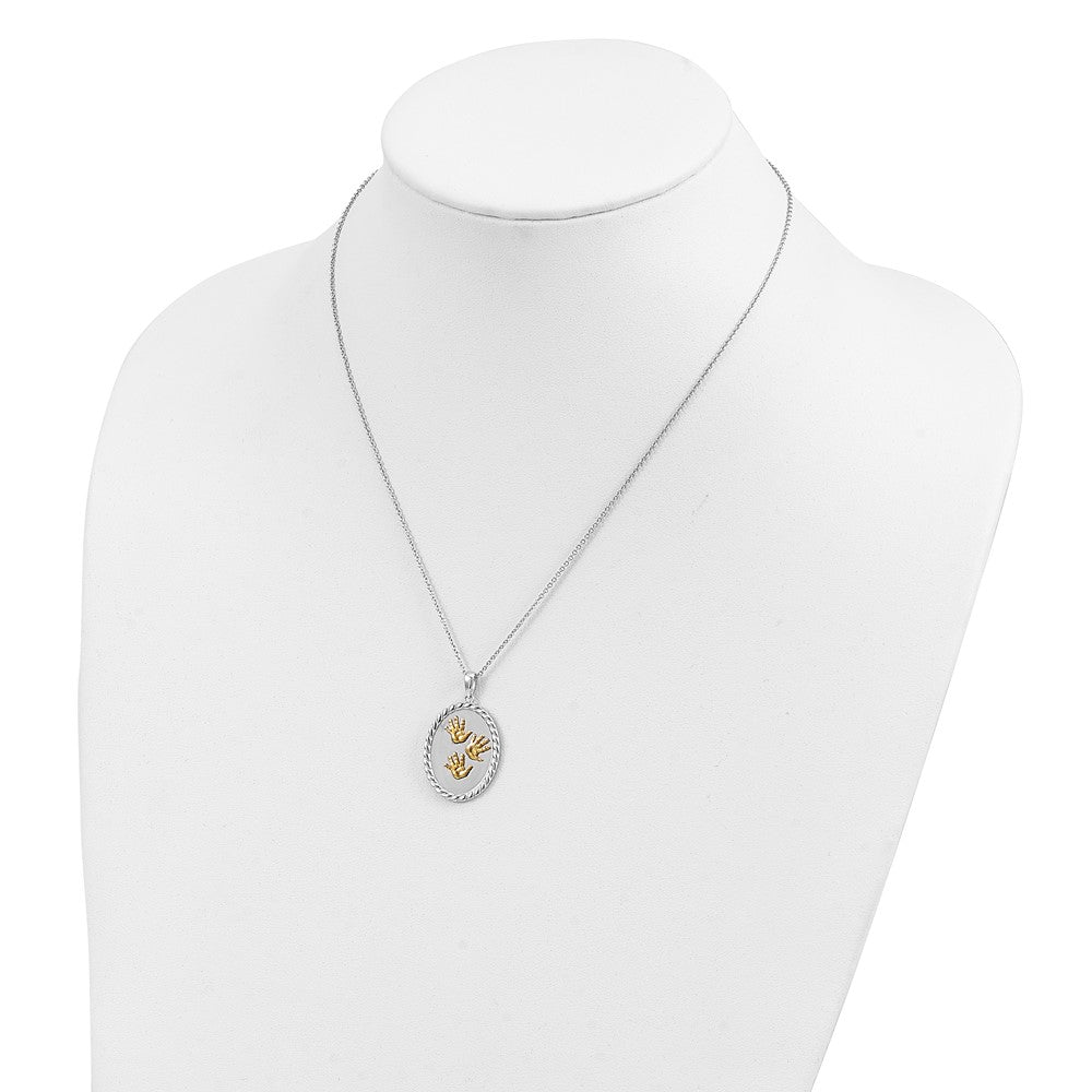 Sentimental Expressions Sterling Silver Gold-plated Hand Prints 18in Necklace 18 Inches