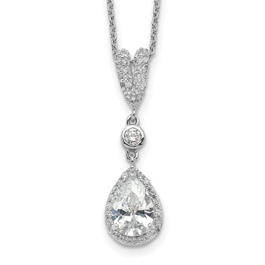 Cheryl M Sterling Silver Rhodium-plated Brilliant-cut CZ Teardrop and Bezel Halo 18 Inch Necklace 18 Inches