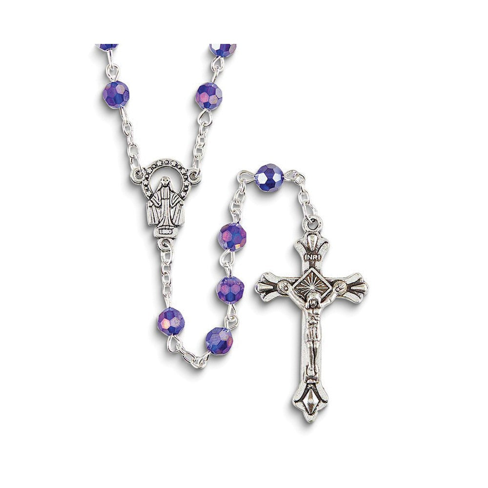 Blue Glass Beaded 20in Silver-tone Rosary