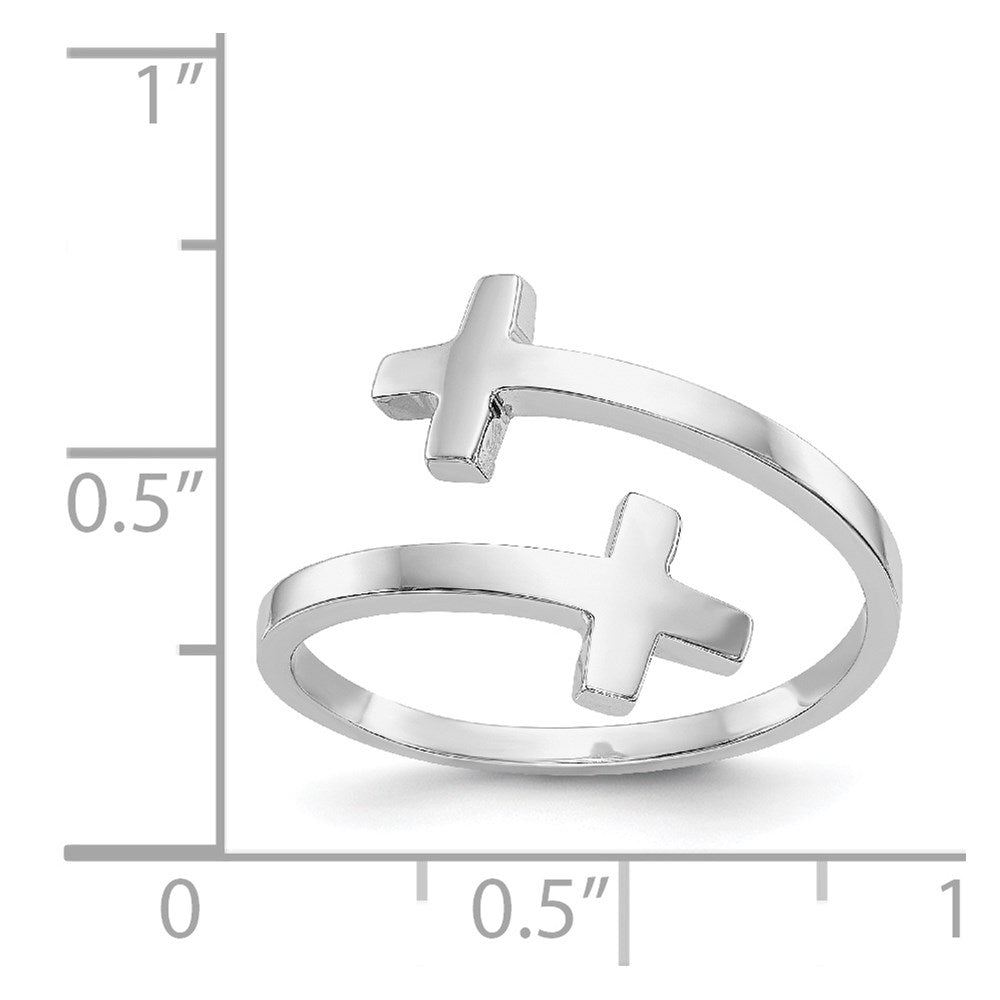 14k White Gold Polished Double Cross Ring Size 7