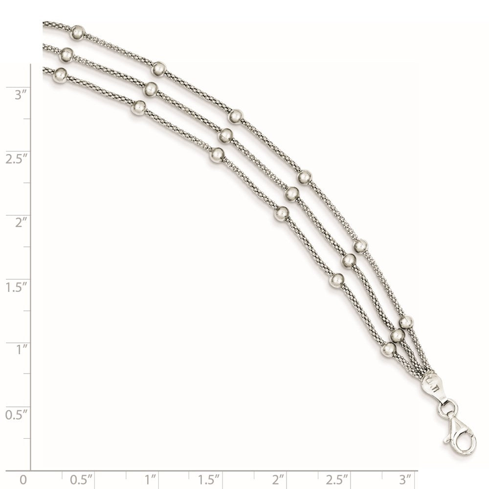 Sterling Silver Polished Beaded 3-strand Bracelet 7 inches