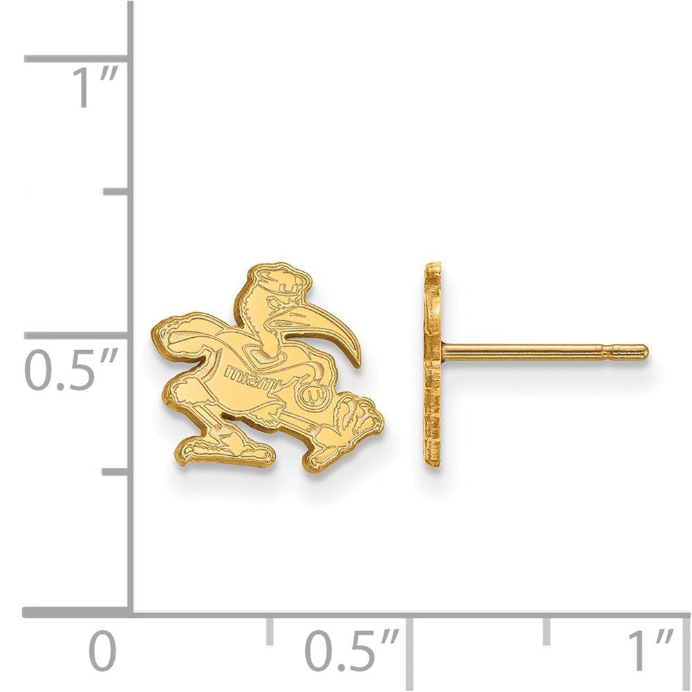 Sterling Silver Gold-plated LogoArt University of Miami Florida Sebastian Extra Small Post Earrings #Q-GP050UMF