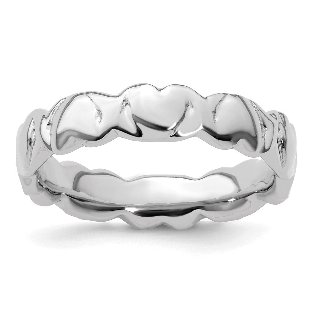 Sterling Silver Stackable Expressions Rhodium Hearts Ring Size -9