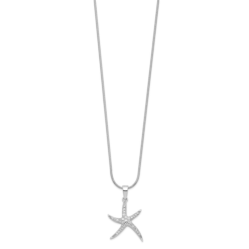 Brilliant Embers Sterling Silver Rhodium-plated 31 Stone 18 inch Micro Pav‚ CZ Starfish Necklace with 2 Inch Extender 18 Inches