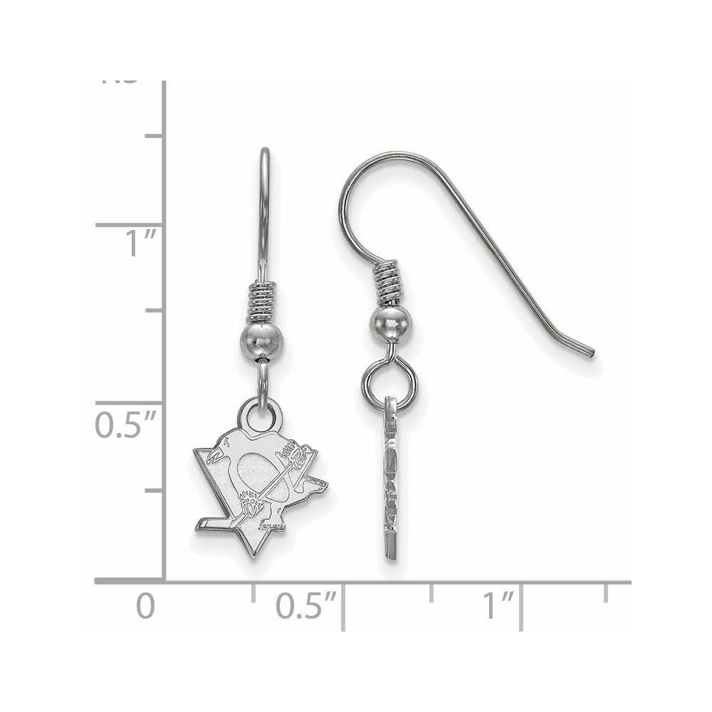 Sterling Silver Rhodium Plated NHL Pittsburgh Penguins XS Dangle Earrings