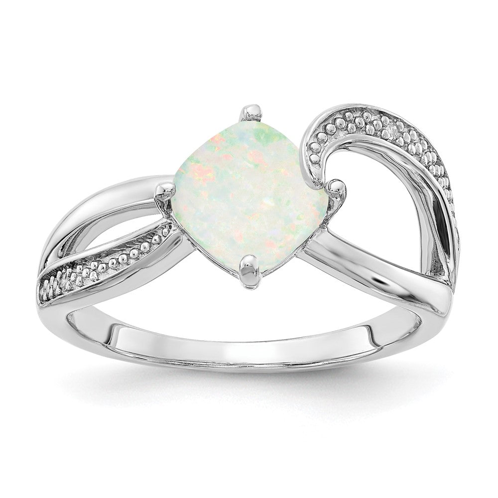 Sterling Silver ANC CR OPal & Diamond Ring