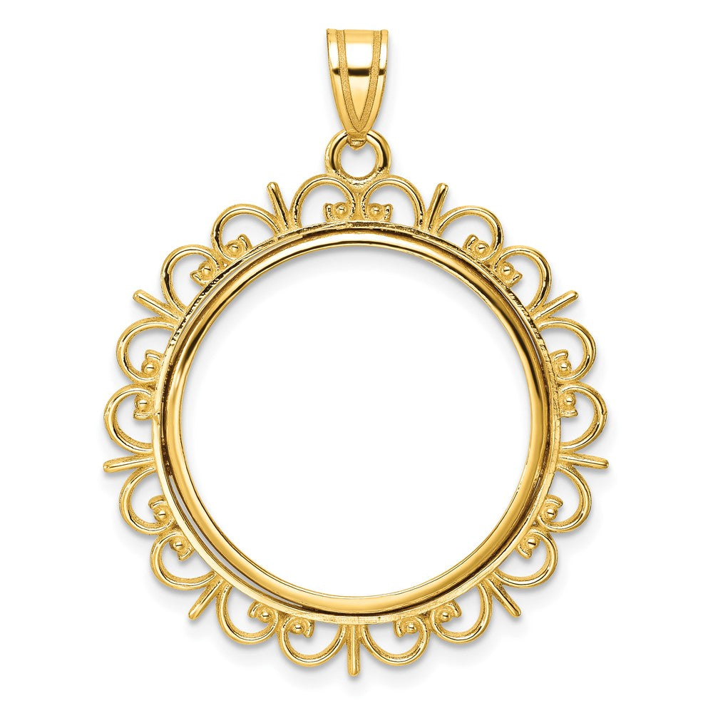 Wideband Distinguished Coin Jewelry 14k Polished Fancy 22.0mm Prong Coin Bezel Pendant