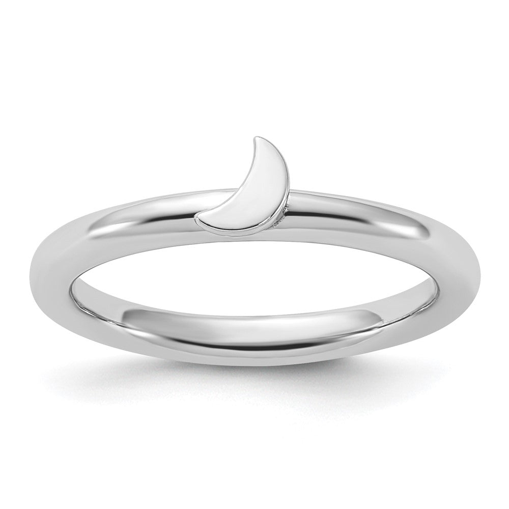 Sterling Silver Stackable Expressions Rhodium-plated Moon Ring Size -10