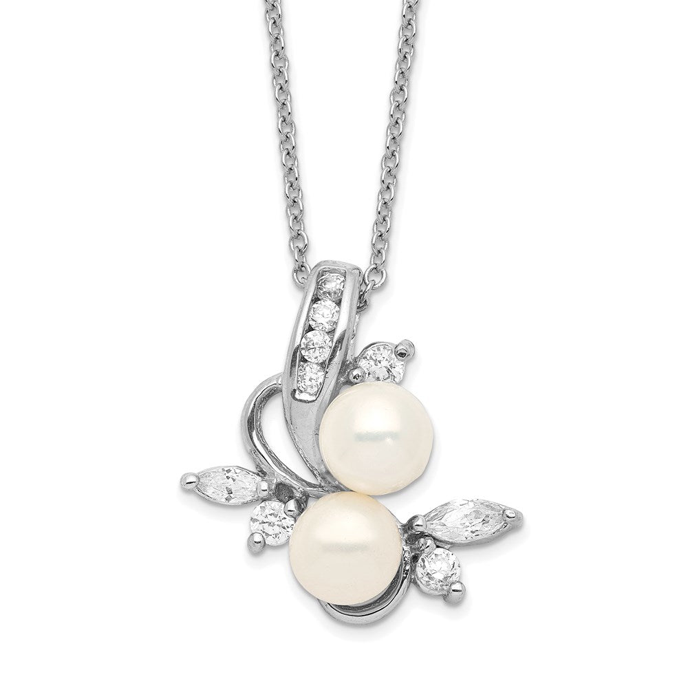 Cheryl M Sterling Silver Rhodium-plated Freshwater Cultured Pearl and Brilliant-cut CZ Leaves 18 Inch Necklace 18 Inches
