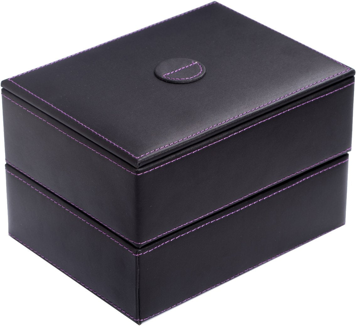 Black Leather Stacking Jewelry Box with Mirrored Lid - 8W x 5.25H in.