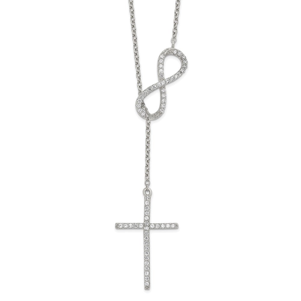 Sterling Silver Polished Rhodium CZ Cross/Infinity Symbol 18in Necklace 18 Inches