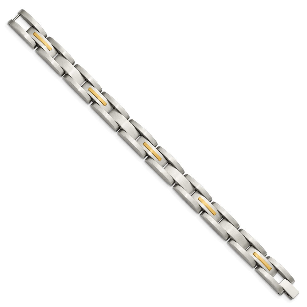 Stainless Steel with 14k Accent 8in Brushed Link Bracelet 8 inches