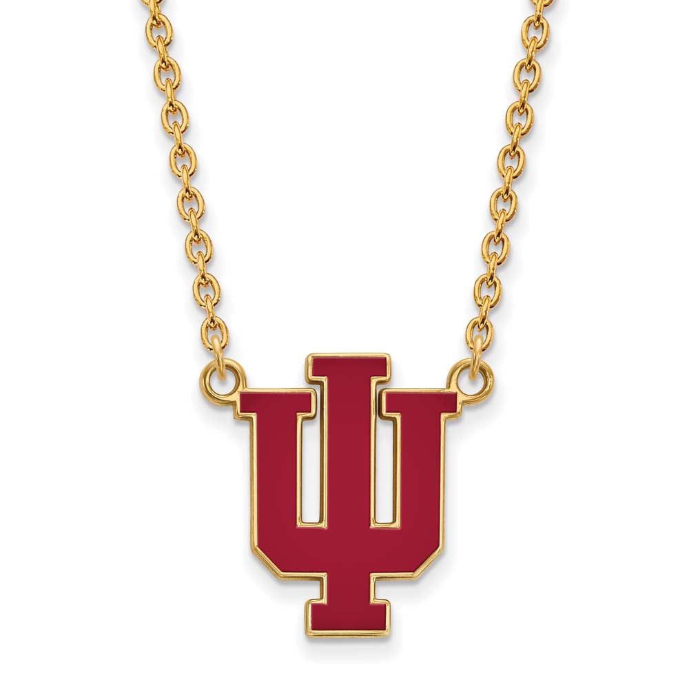 Sterling Silver Gold-plated LogoArt Indiana University I-U Large Enameled Pendant 18 inch Necklace QGP073IU-18