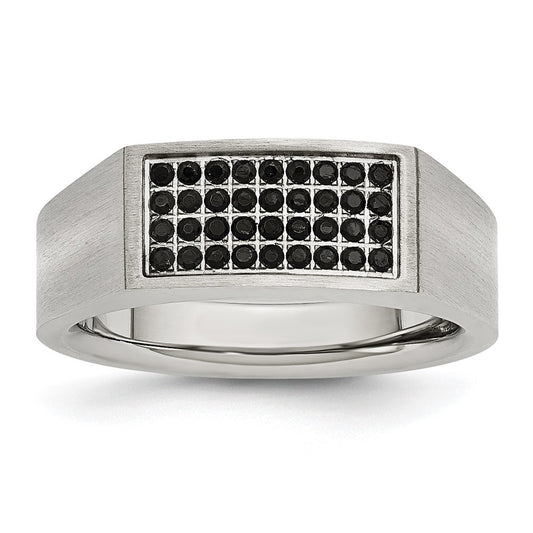 Stainless Steel Brushed and Polished w/Black CZ Ring Size - 9