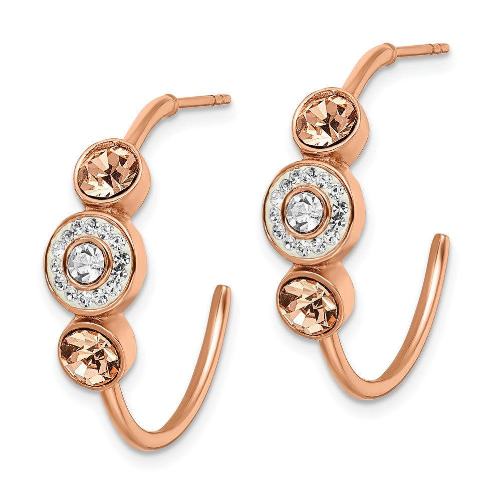 Stainless Steel Polished Rose IP with Preciosa Crystal Post Hoop Earrings