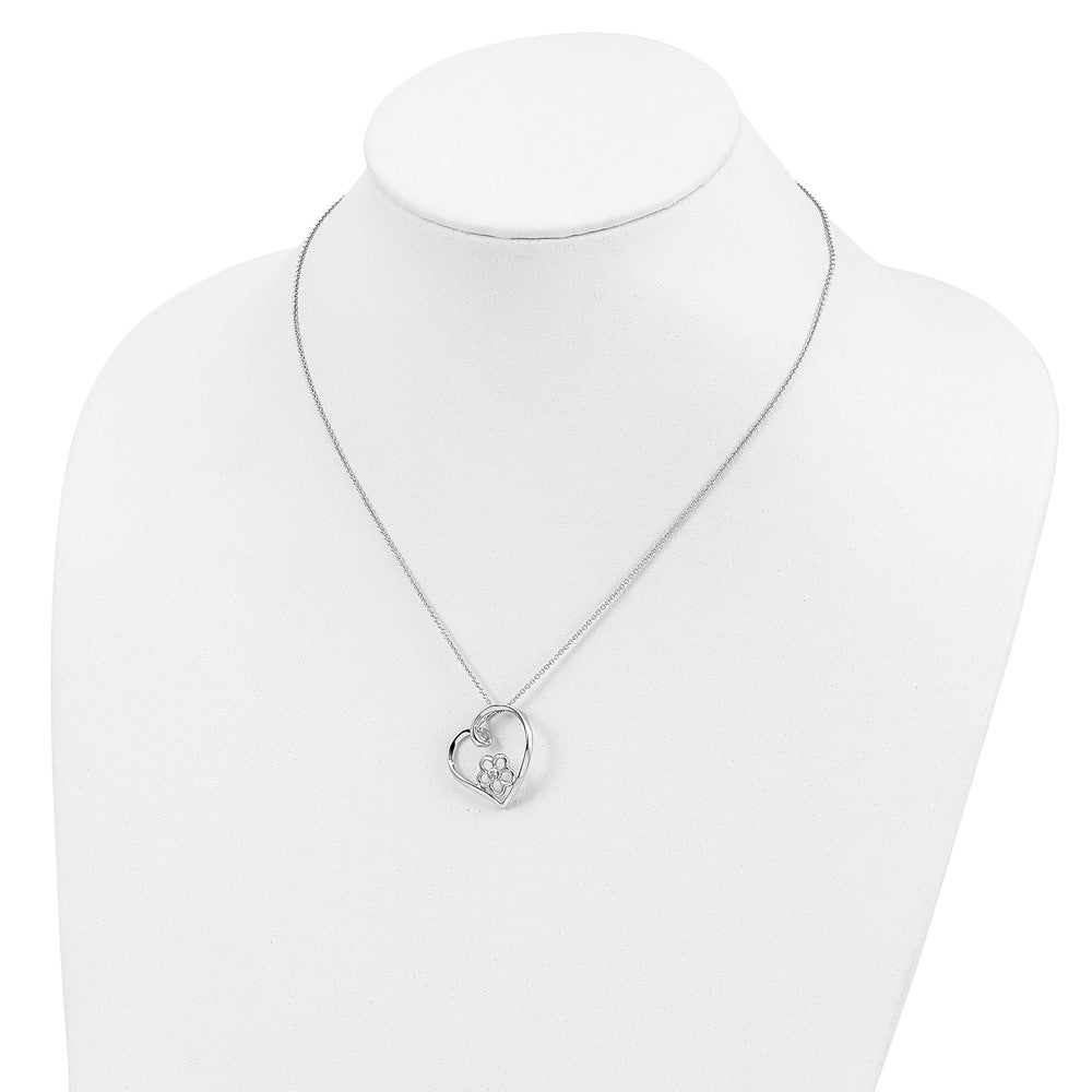 Sentimental Expressions Sterling Silver Rhodium-plated CZ My Special Niece 18in Flower in Heart Necklace 18 Inches