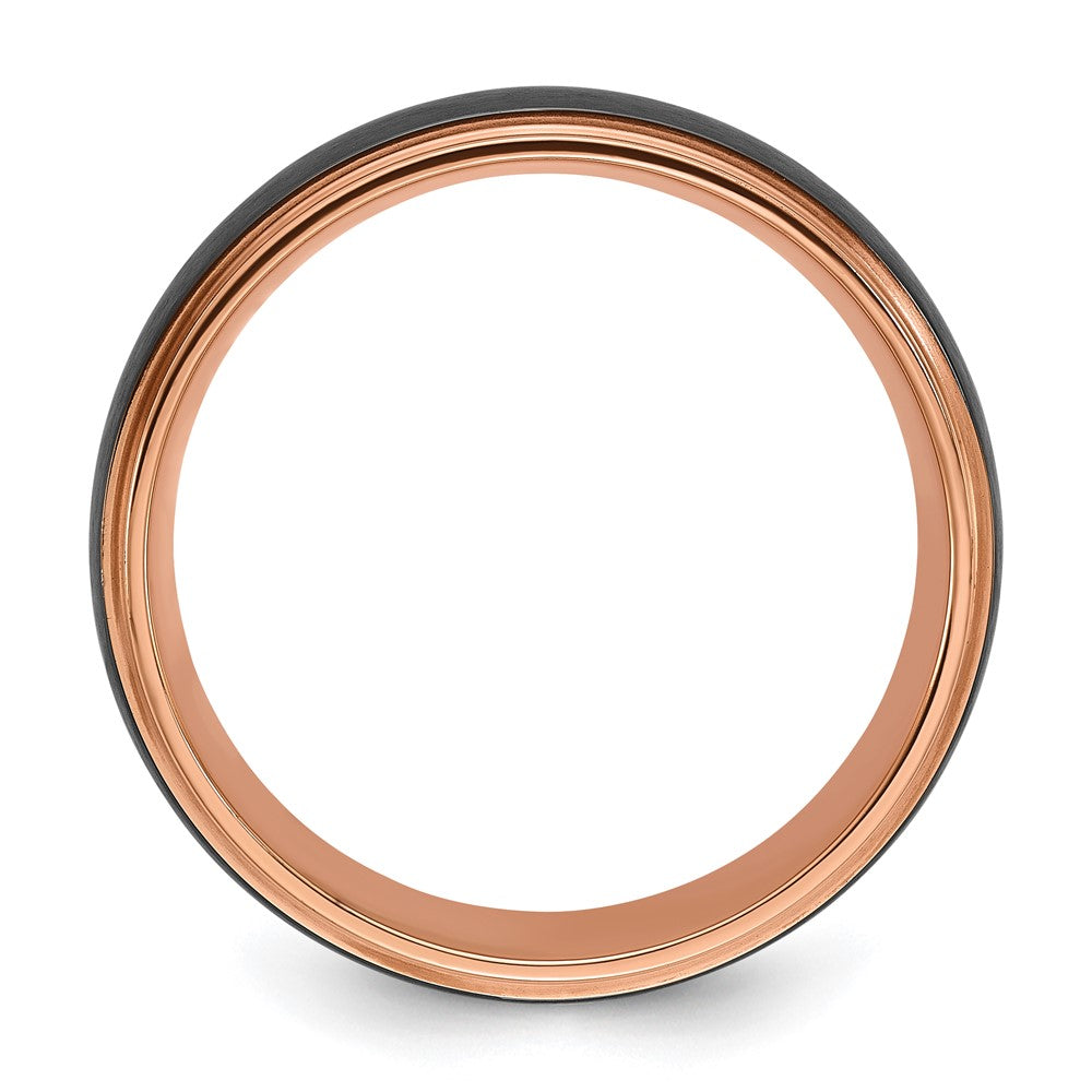 Chisel Black Zirconium Brushed and Polished Rose IP-plated 8mm Band Size - 10