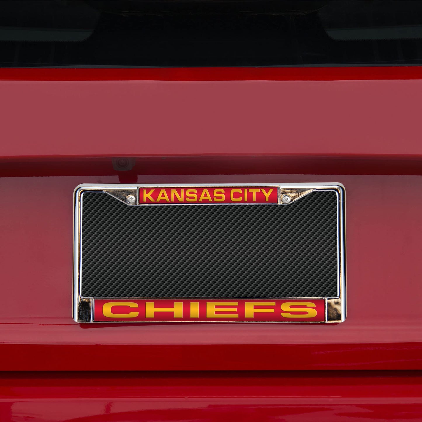 Rico Industries Football Kansas City Chiefs Red 12" x 6" Laser Cut Chrome Frame - Car/Truck/SUV Automobile Accessory