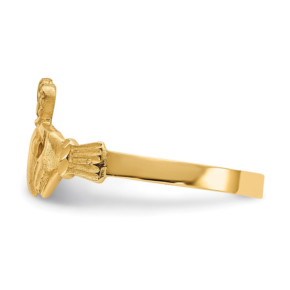 14K Satin and Diamond-cut Claddagh Ring size 6