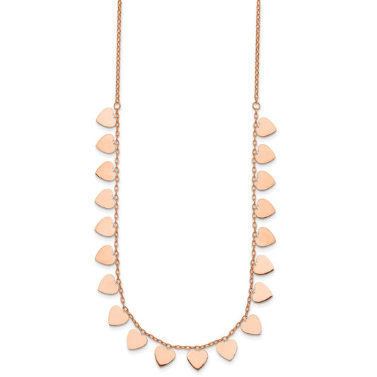 14K RG Hearts 16in + 2in Ext shiny finish Necklace