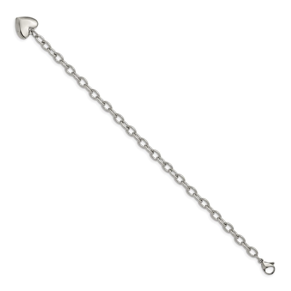 Stainless Steel Polished Open Link with Heart Dangle 8.5 inch Bracelet 8.5 inches