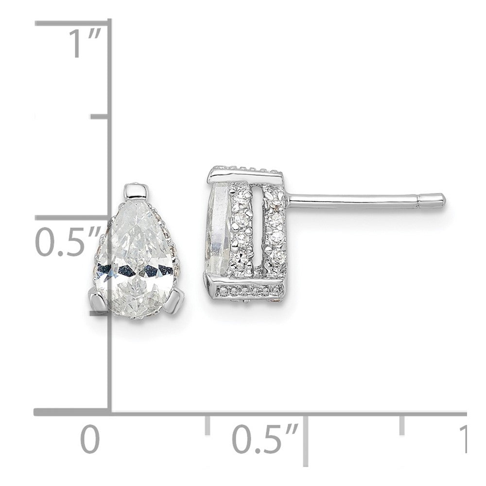 Cheryl M Sterling Silver Rhodium-plated Brilliant-cut Pear Shaped CZ with Pave Gallery Post Stud Earrings