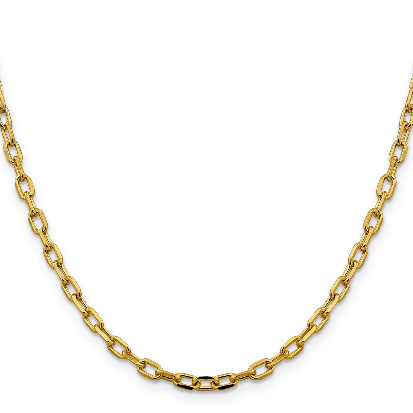 14K  26 inch 3.7mm Semi-Solid Diamond-cut Open Link Cable with Lobster Clasp Chain
