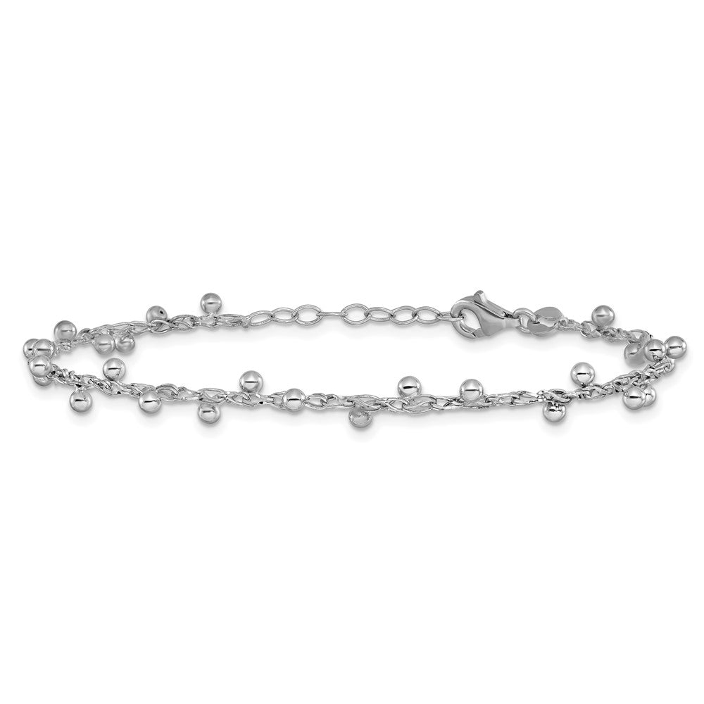 Sterling Silver Rhod-plated Polished Beaded w/1in ext. Bracelet